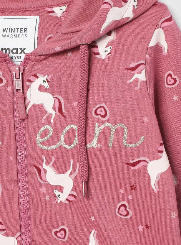 Girls Unicorn Printed Hooded Sweatshirt