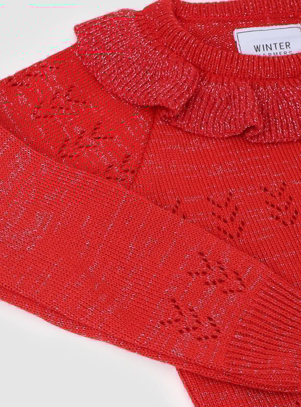 Girls Shimmery Ruffle Sweater
