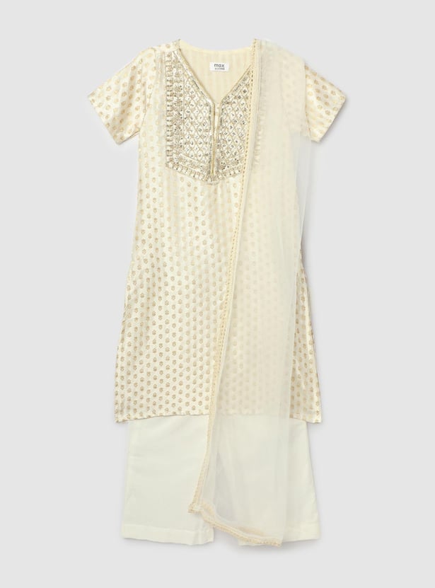 Girls Embellished Kurta Set with Dupatta