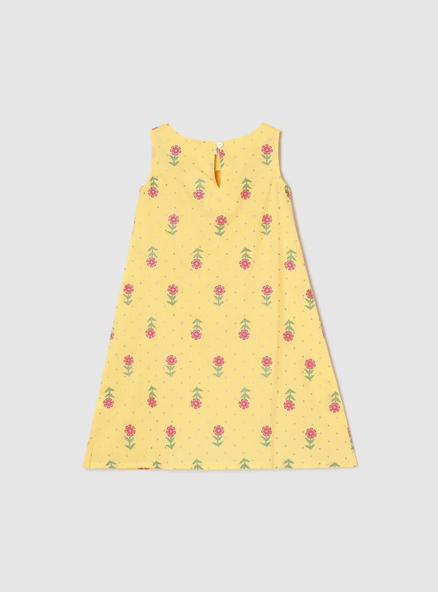 Girls Printed Sleeveless A-line Kurta