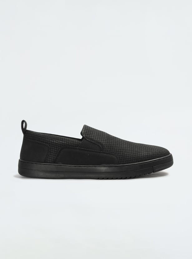 Men Woven Textured Slip-On Shoes