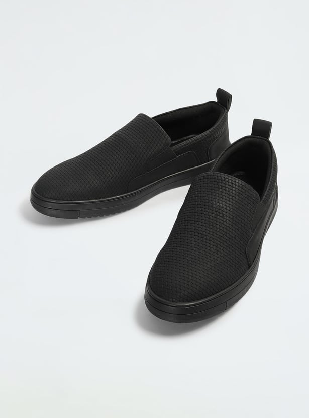 Men Woven Textured Slip-On Shoes