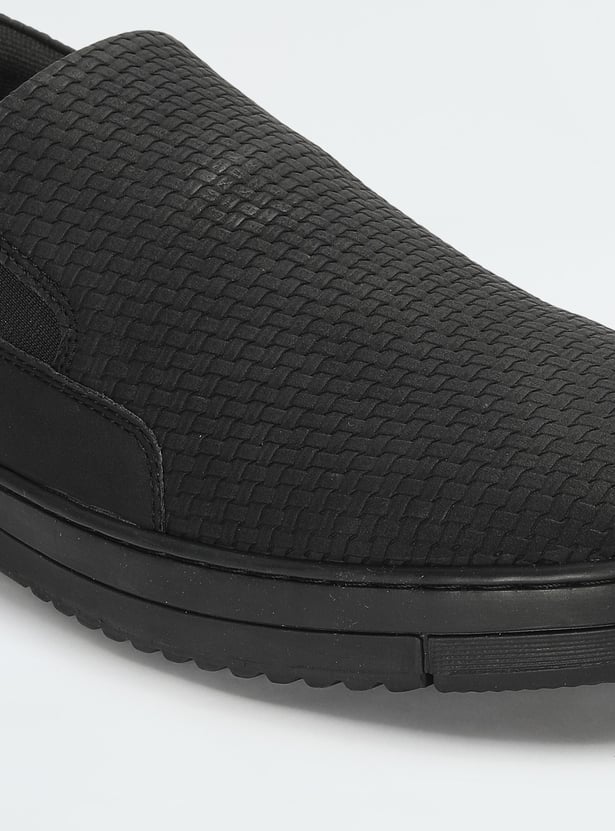 Men Woven Textured Slip-On Shoes