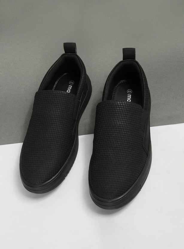 Men Woven Textured Slip-On Shoes