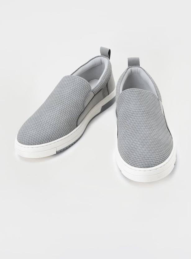 Men Woven Textured Slip-On Shoes