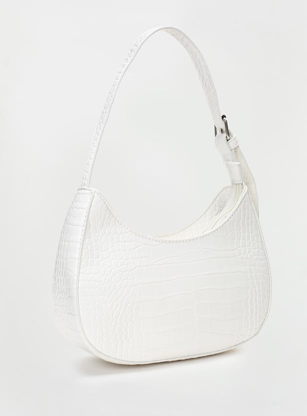 Women Croc Embossed Half Moon Bag