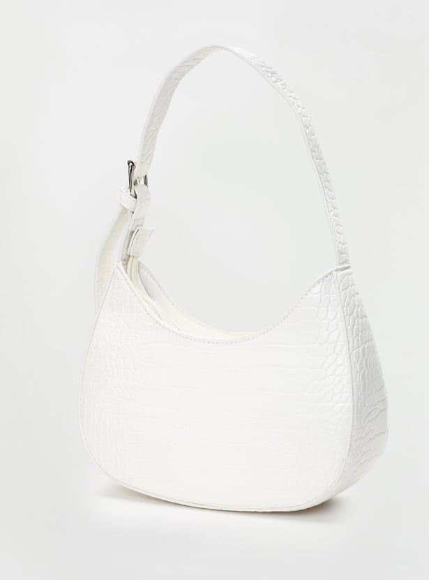 Women Croc Embossed Half Moon Bag