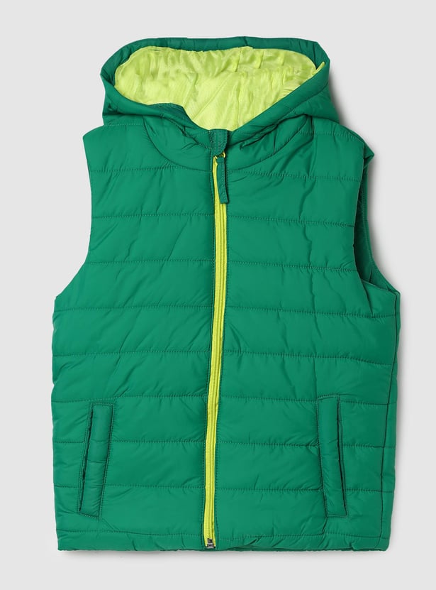 Boys Solid Hooded Gilet Jacket