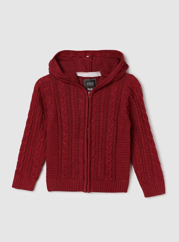 Boys Cable Knit Hooded Sweater