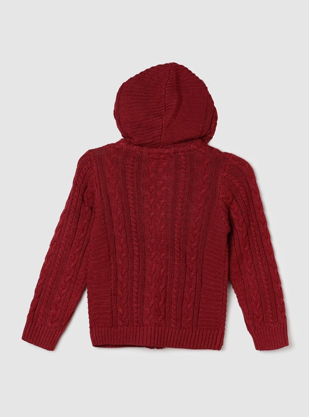 Boys Cable Knit Hooded Sweater