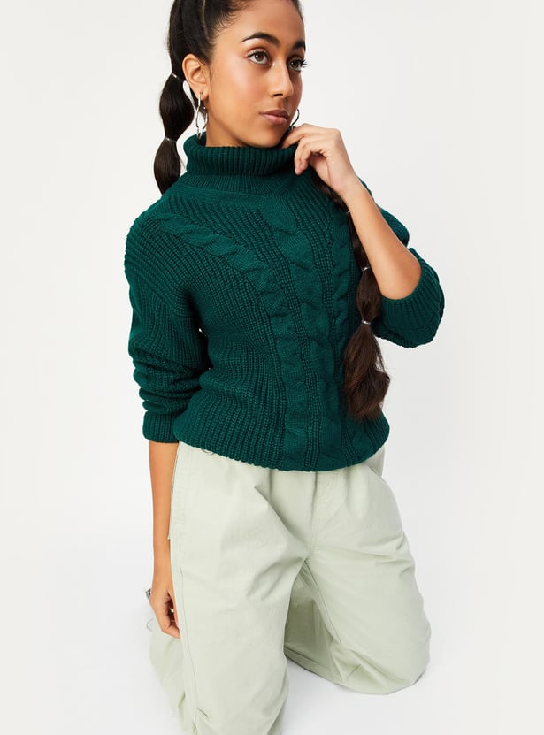 Girls Cable Knit Turtle Neck Sweater