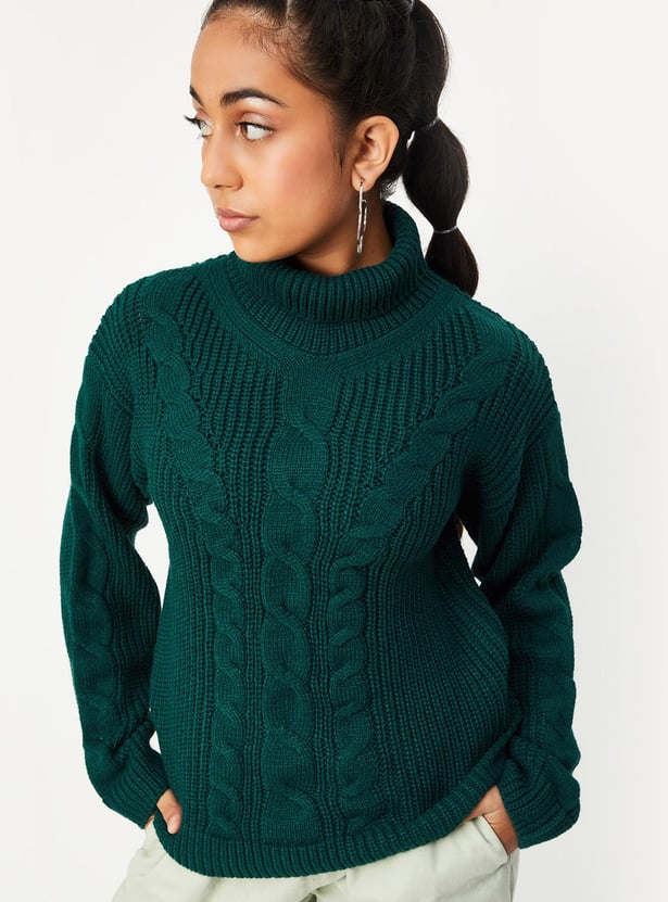 Girls Cable Knit Turtle Neck Sweater