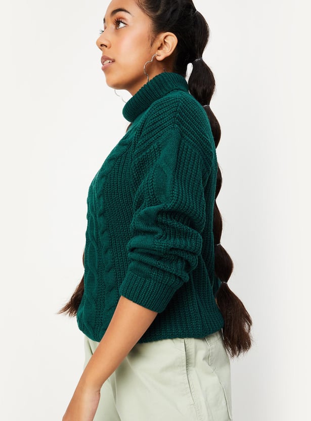 Girls Cable Knit Turtle Neck Sweater