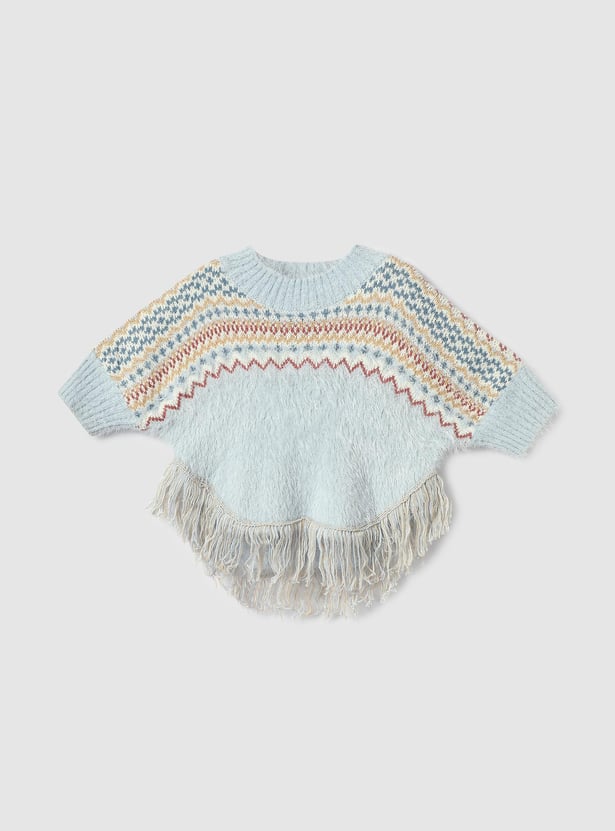 Girls Knit Fuzzy Sweater with  Fringe Hem