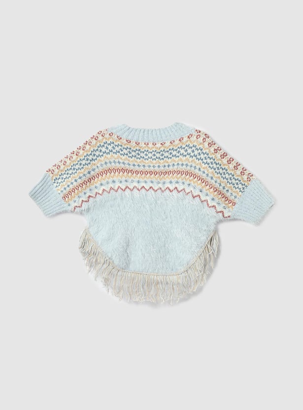 Girls Knit Fuzzy Sweater with  Fringe Hem