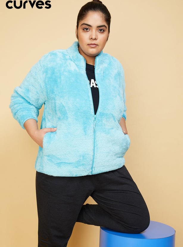 Women Mock Collar Teddy Jacket