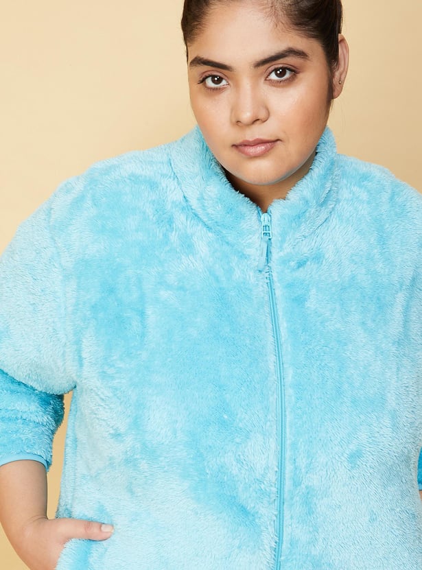 Women Mock Collar Teddy Jacket