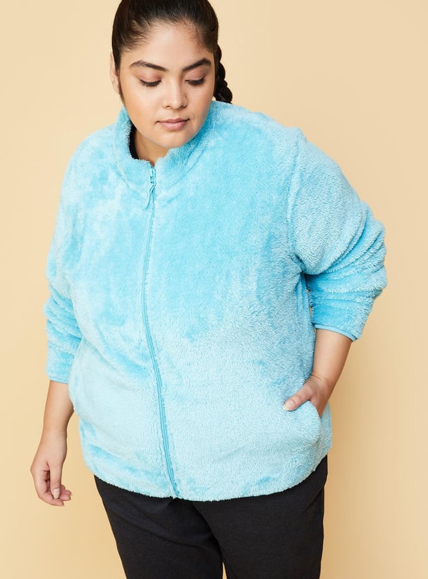 Women Mock Collar Teddy Jacket