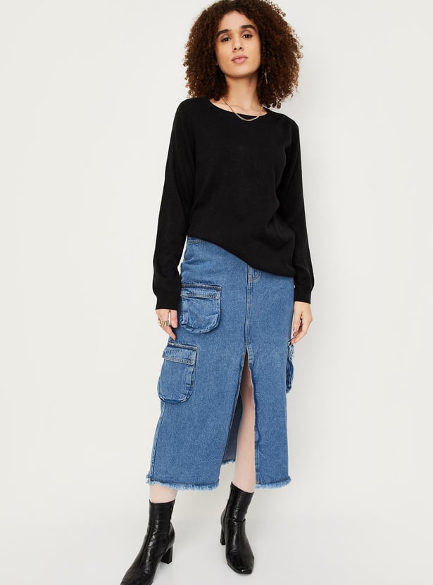Women Solid Knitted Sweater