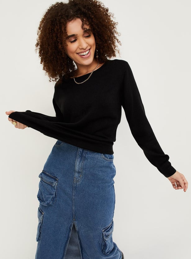 Women Solid Knitted Sweater