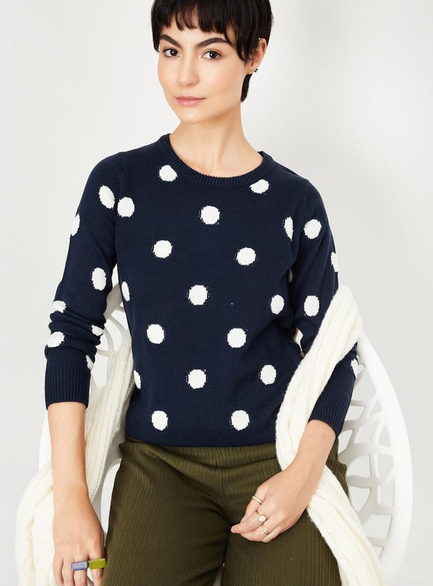 Blue polka dot sweater deals
