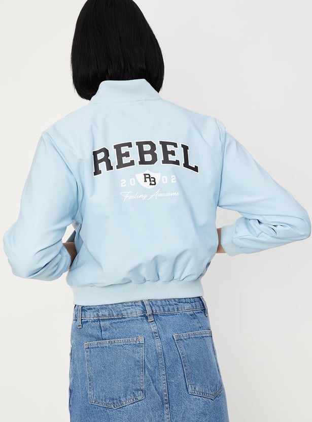 Women Printed Baseball Collar Jacket