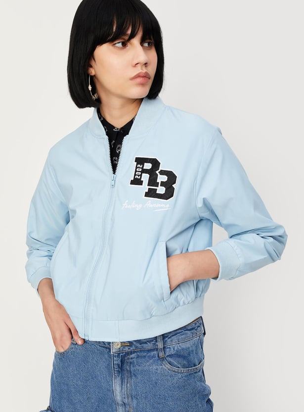 Women Printed Baseball Collar Jacket