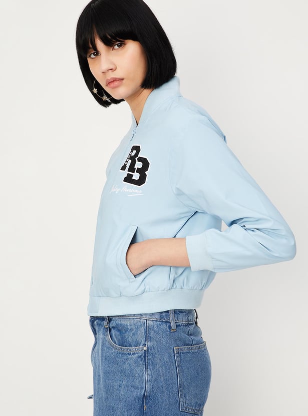 Women Printed Baseball Collar Jacket