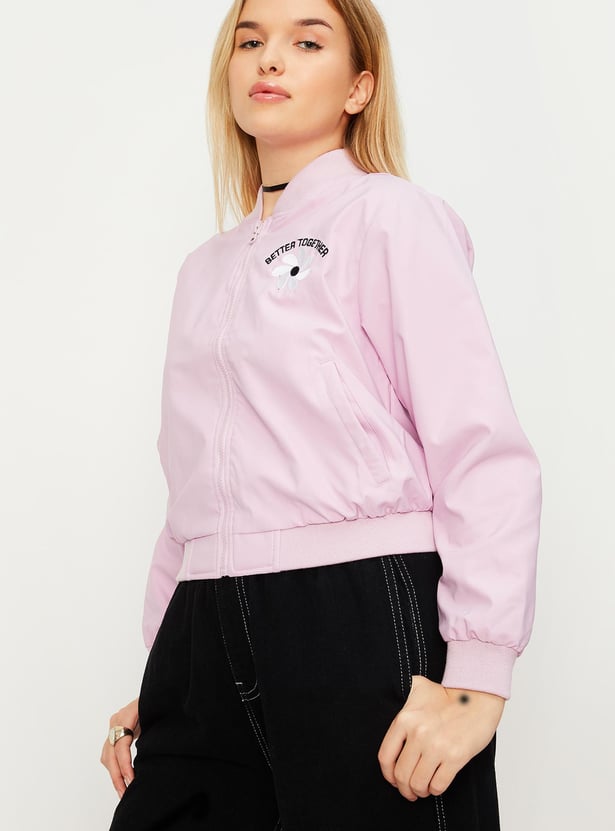 Women Printed Baseball Collar Jacket