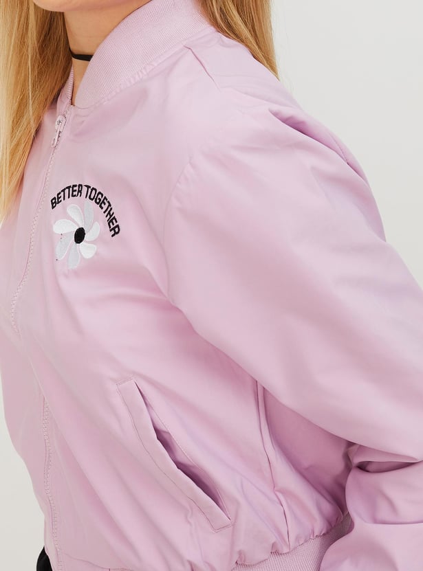 Women Printed Baseball Collar Jacket