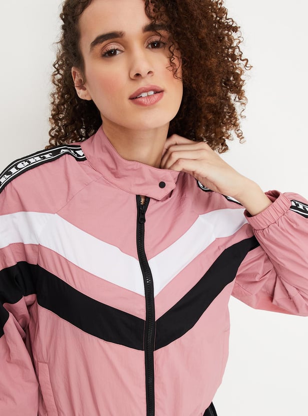 Women Striped Drawcord Hem Jacket