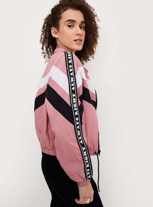 Women Striped Drawcord Hem Jacket