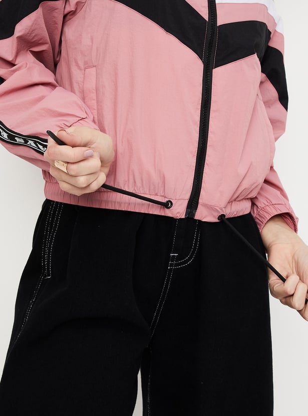 Women Striped Drawcord Hem Jacket