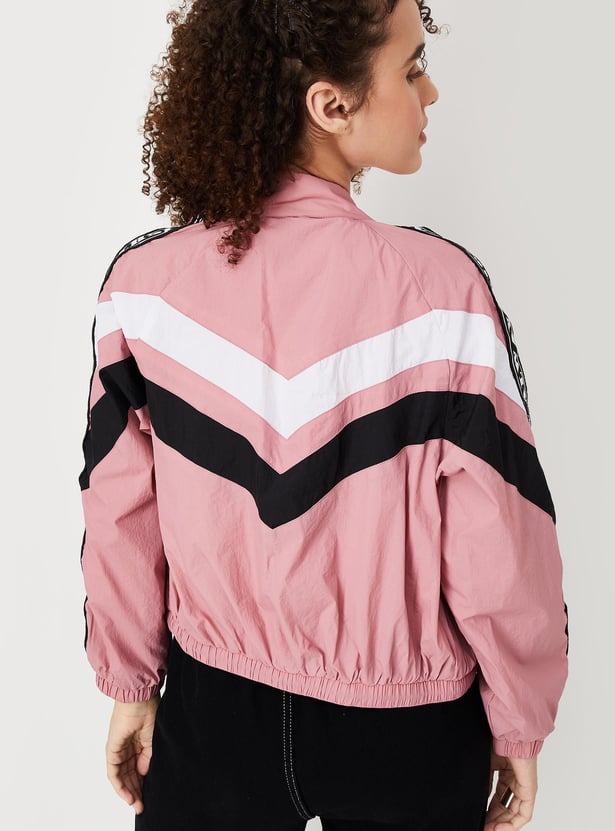 Women Striped Drawcord Hem Jacket