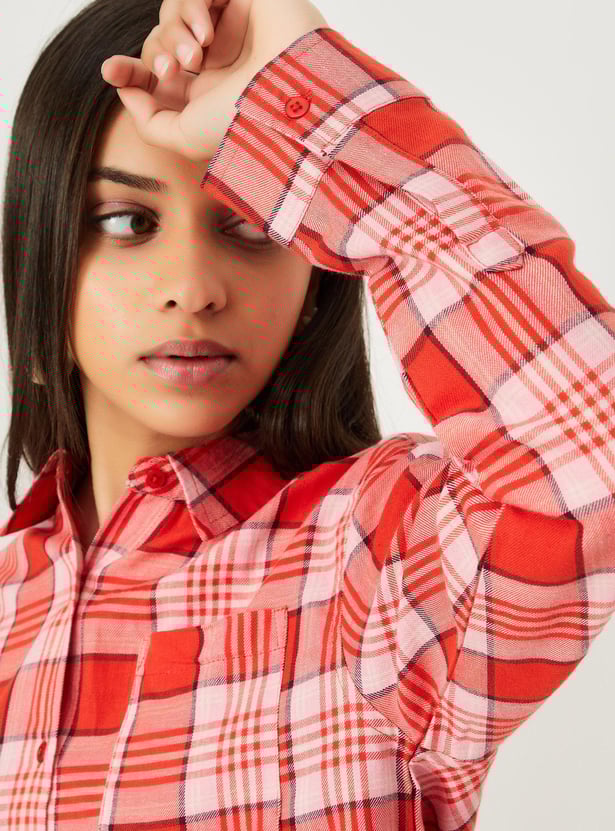 Girls Checked Cropped Shacket