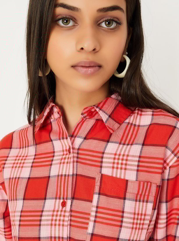Girls Checked Cropped Shacket