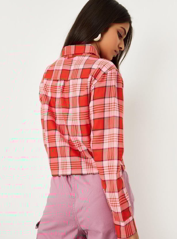 Girls Checked Cropped Shacket