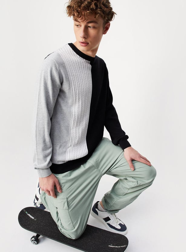Men Colorblocked Slim Fit Sweater