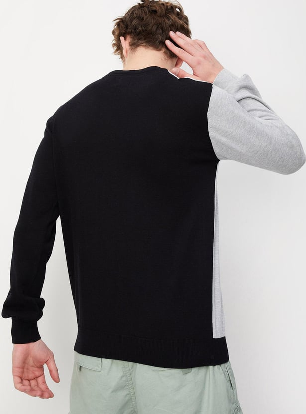 Men Colorblocked Slim Fit Sweater