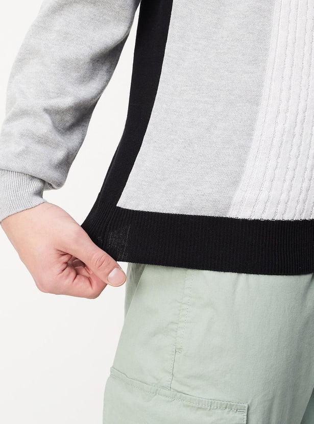 Men Colorblocked Slim Fit Sweater