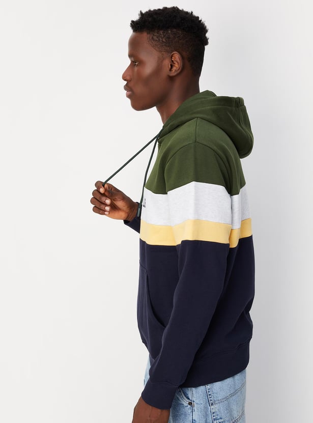 Men Colourblock Hooded Sweatshirt