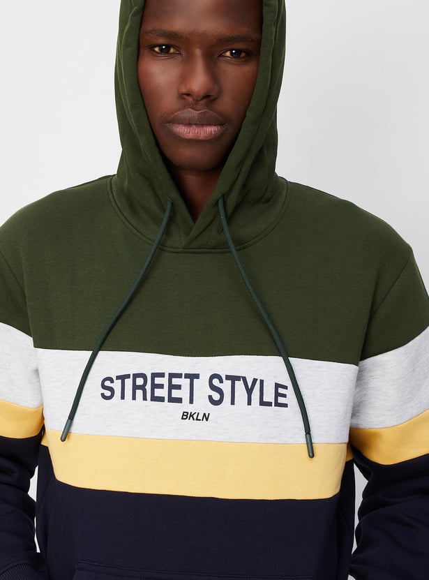 Men Colourblock Hooded Sweatshirt