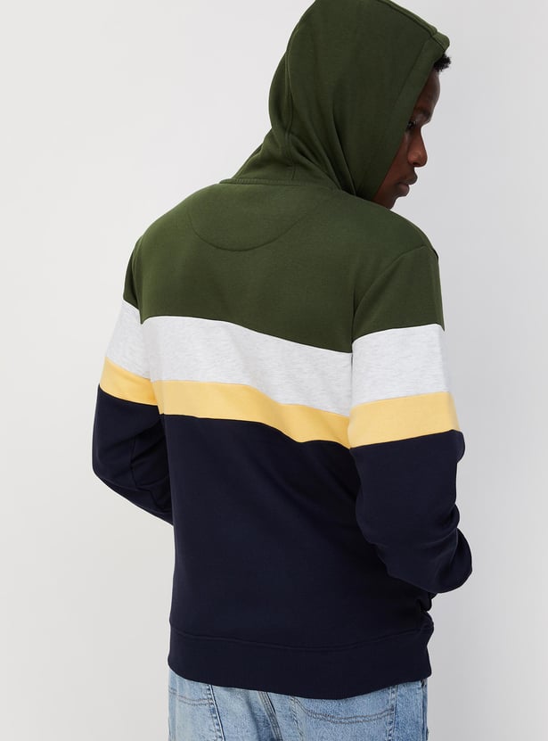 Men Colourblock Hooded Sweatshirt