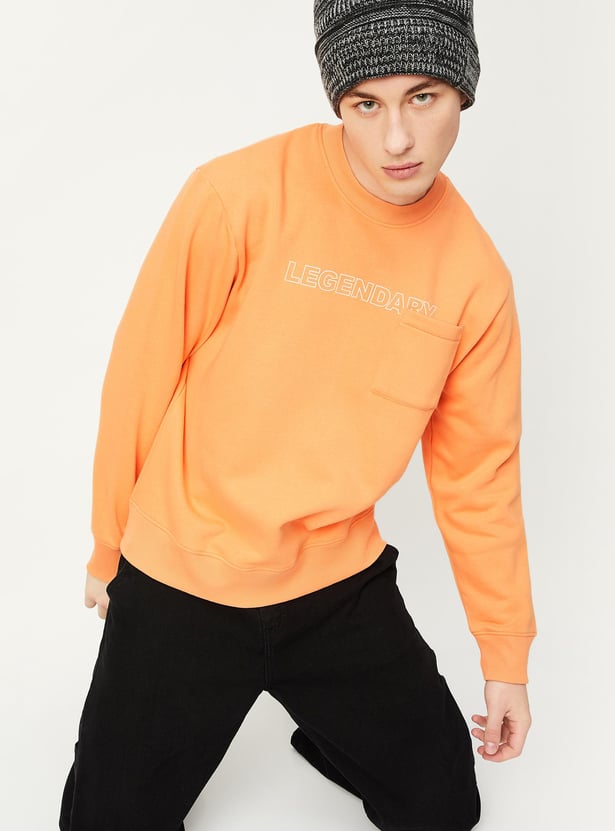 Men Printed Sweatshirt with Patch Pocket