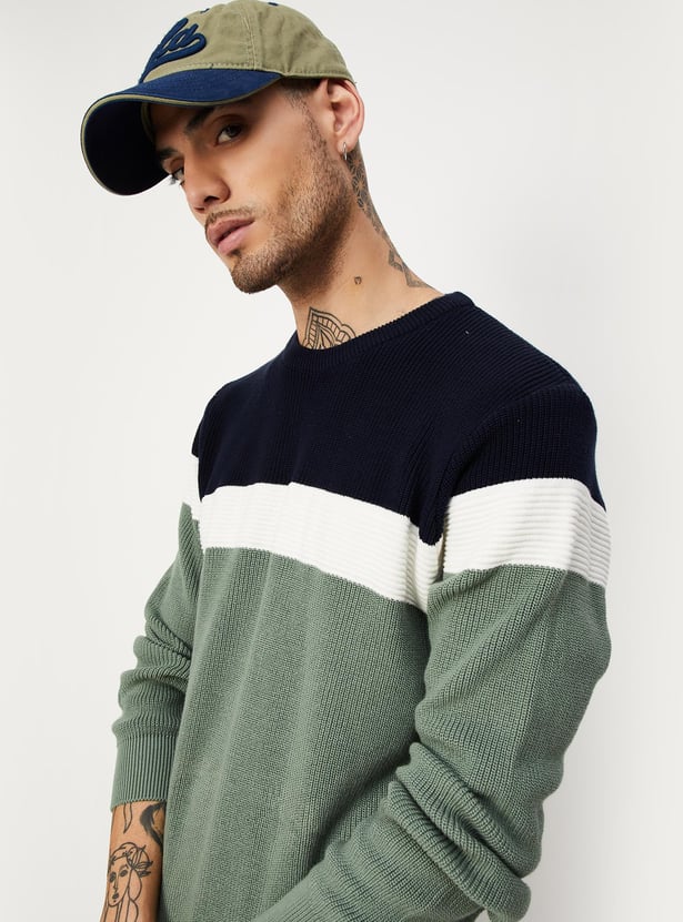 Men Slim Fit Colourblocked Sweater