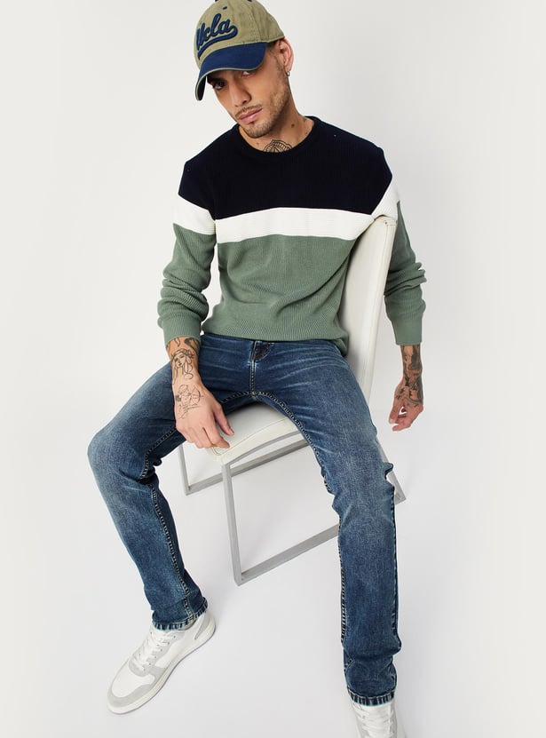 Men Slim Fit Colourblocked Sweater
