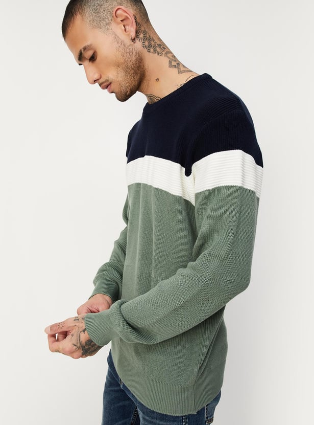Men Slim Fit Colourblocked Sweater