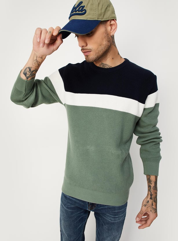 Men Slim Fit Colourblocked Sweater