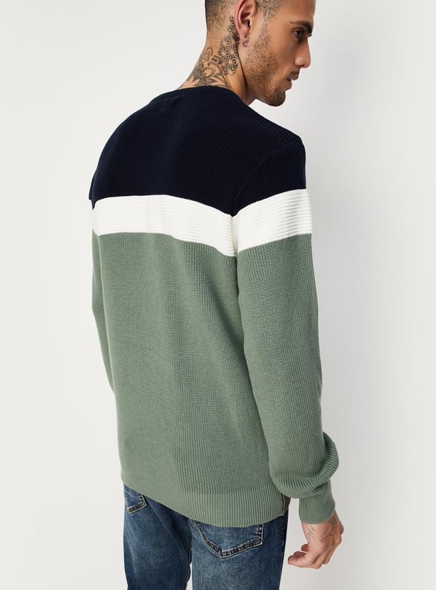 Men Slim Fit Colourblocked Sweater
