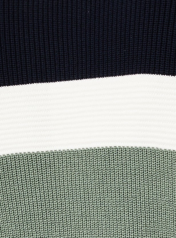 Men Slim Fit Colourblocked Sweater